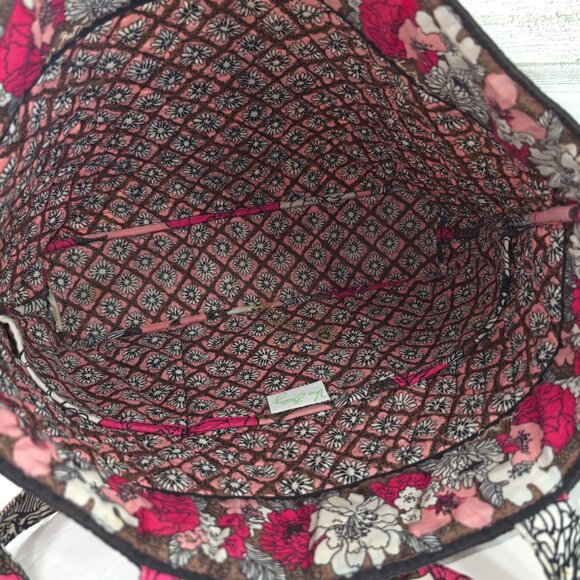 VERA BRADLEY FLORAL PINK WHITE BROWN LARGE TOTE BAG MAGNETIC CLOSURE LIGHTWEIGHT - Picture 9 of 16